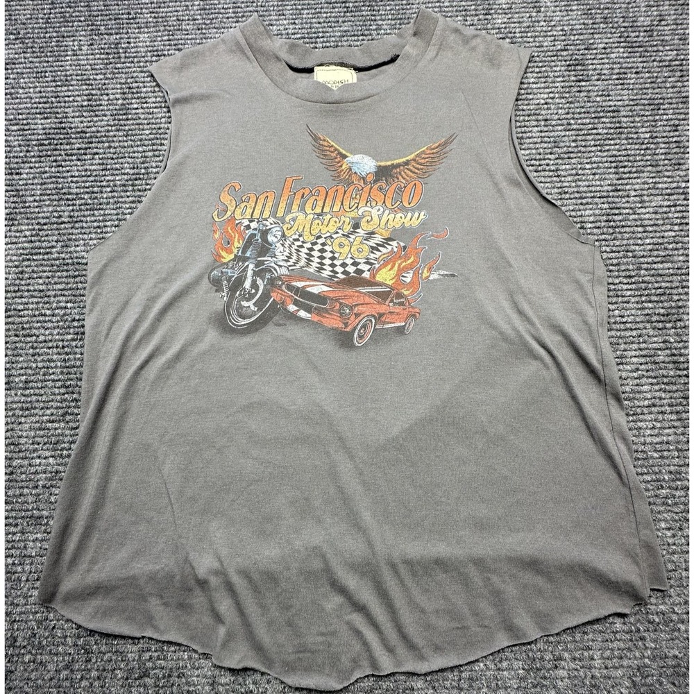 Modish Rebel Shirt‎ Womens XL Gray Open Back Motor Show 96 Muscle Tank Cutoff